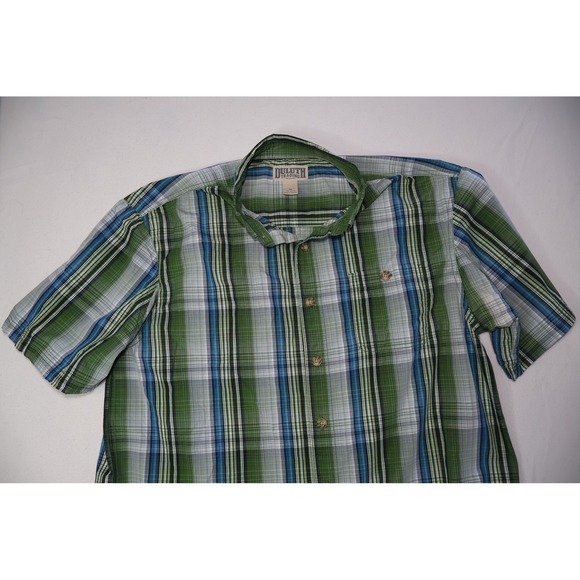 Duluth Trading Co Mens XL Plaid Short Sleeve Button Down Shirt Green Blue Cotton - Picture 2 of 4